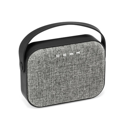 TEDS promotional speaker in grey with custom logo branding