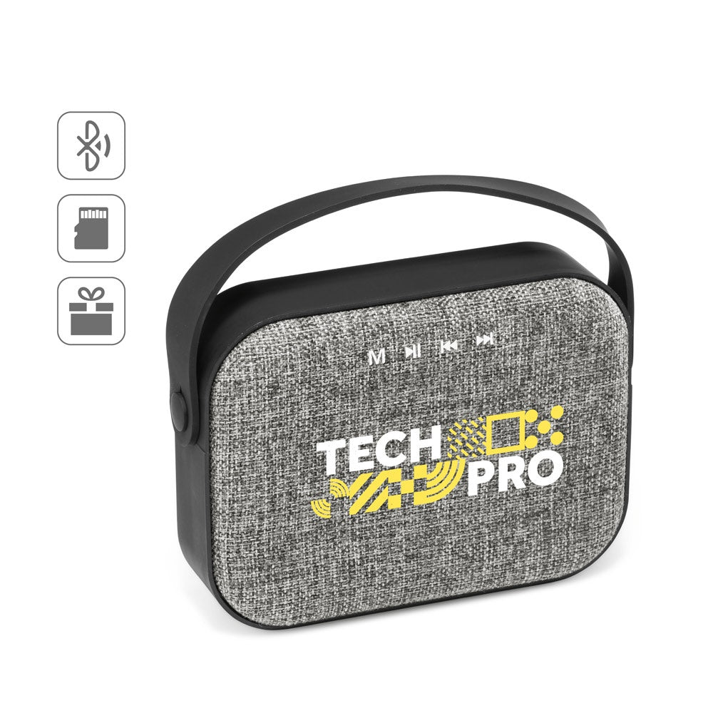 TEDS promotional speaker (complete set view) with custom logo branding
