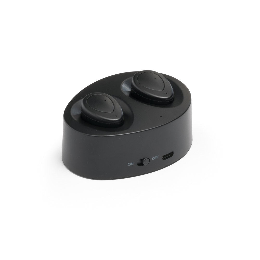 CHARGAFF promotional headphones in black with custom logo branding