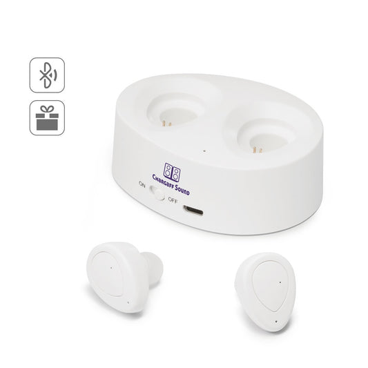 CHARGAFF promotional headphones (complete set view) with custom logo branding