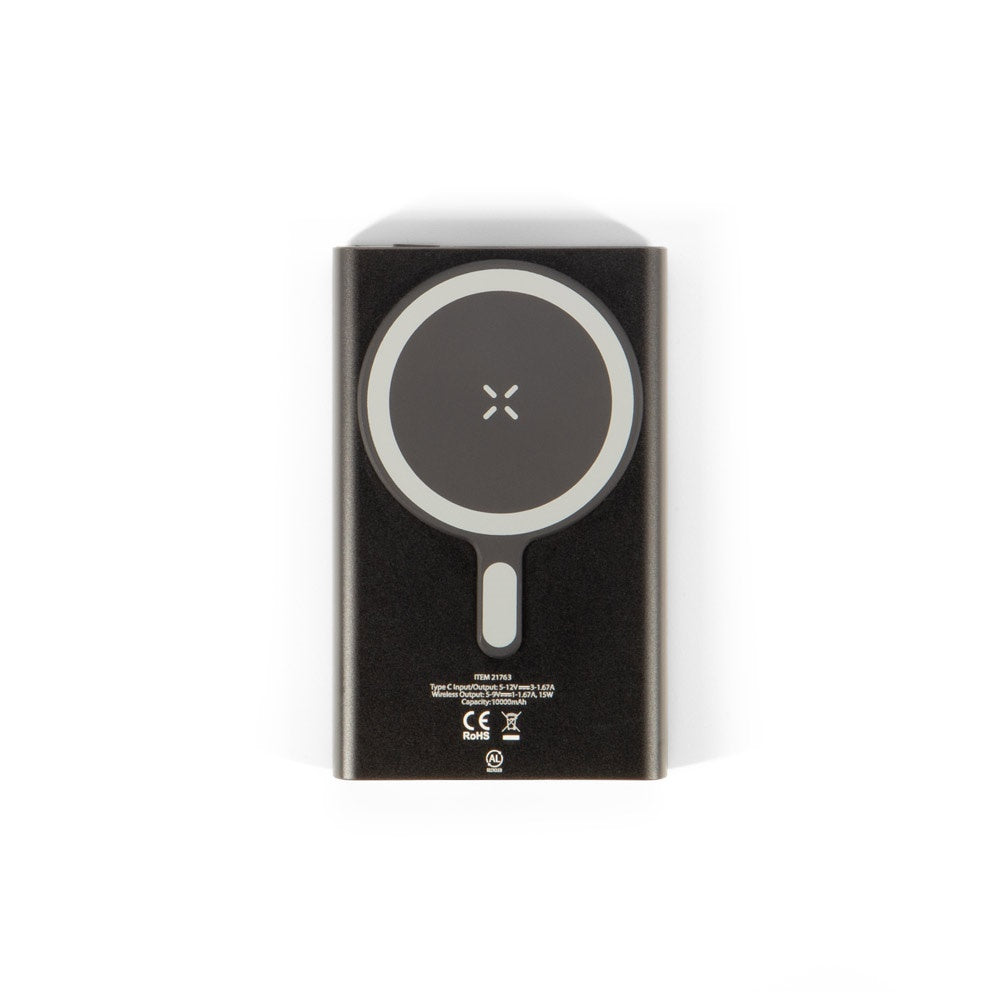WRIGHT 10 promotional power bank in black (detail view) with custom logo branding