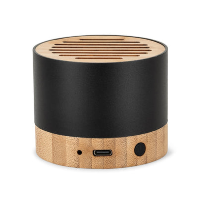 FERDINAND promotional speaker in black (detail view) with custom logo branding