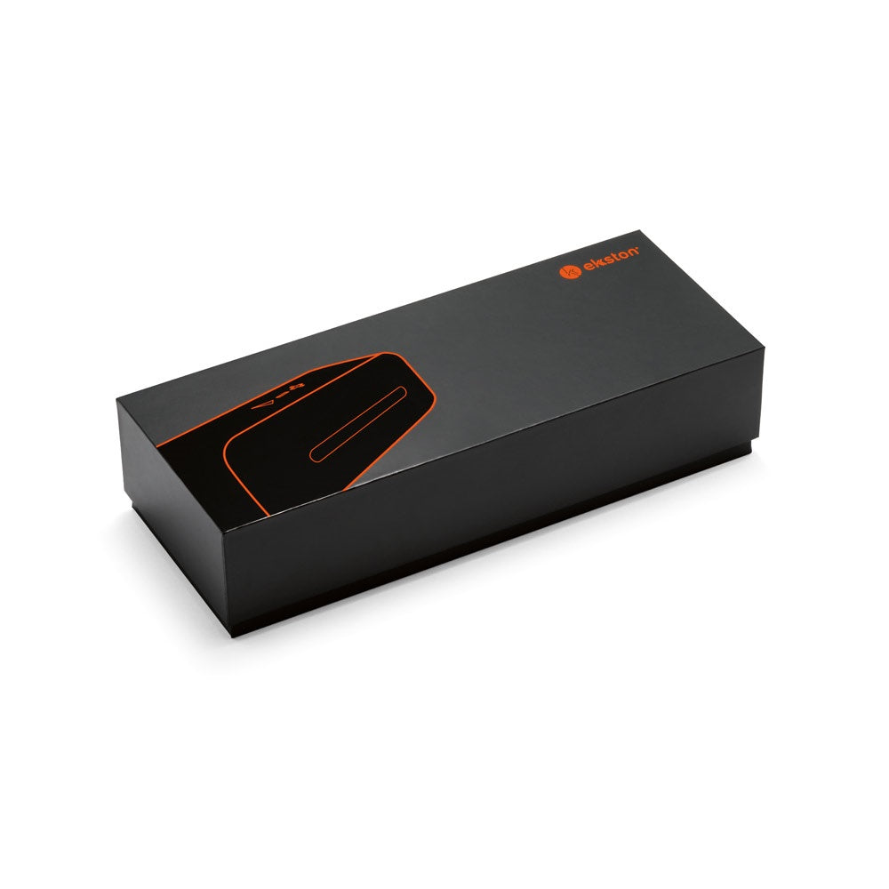 THUNDER promotional speaker in dark grey (gift box packaging) with custom logo branding