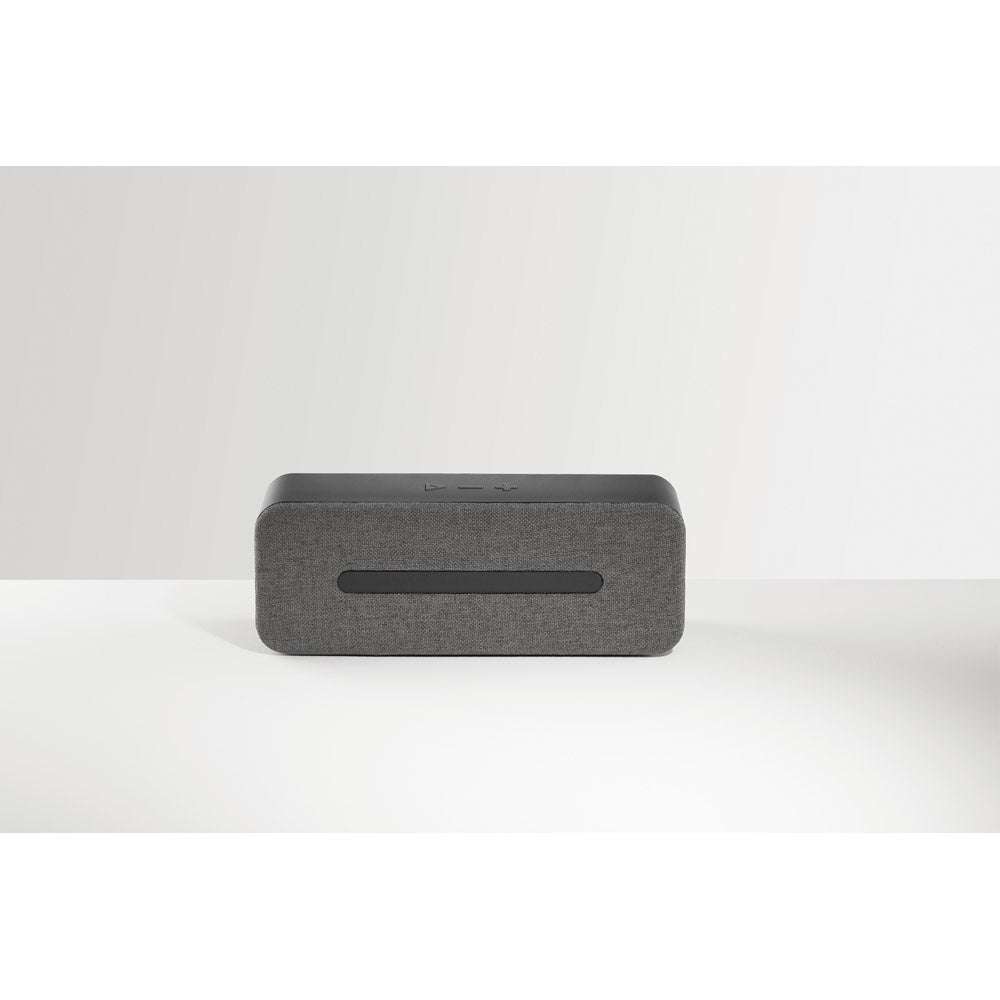THUNDER promotional speaker in dark grey (detail view) with custom logo branding