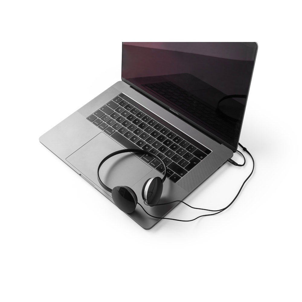 VOLTA promotional headphones in black (detail view) with custom logo branding