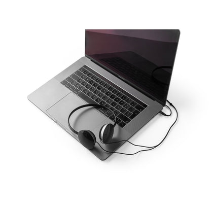 VOLTA promotional headphones in black (detail view) with custom logo branding