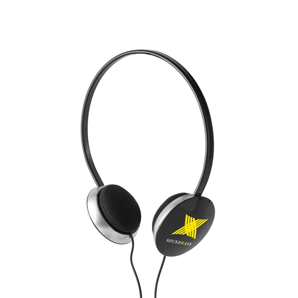 VOLTA promotional headphones in black with custom logo branding