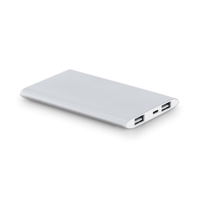 NOBEL promotional power bank in satin silver with custom logo branding