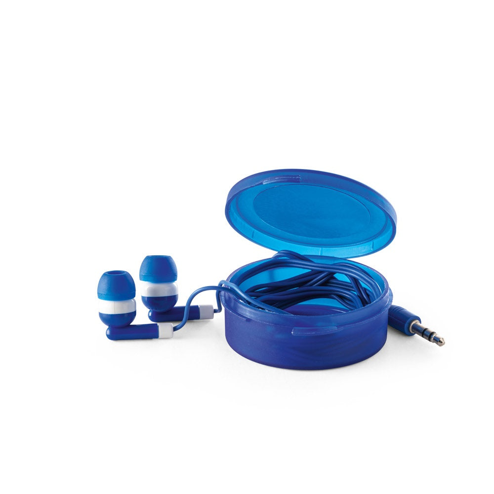 GERMAIN promotional headphones (complete set view) with custom logo branding