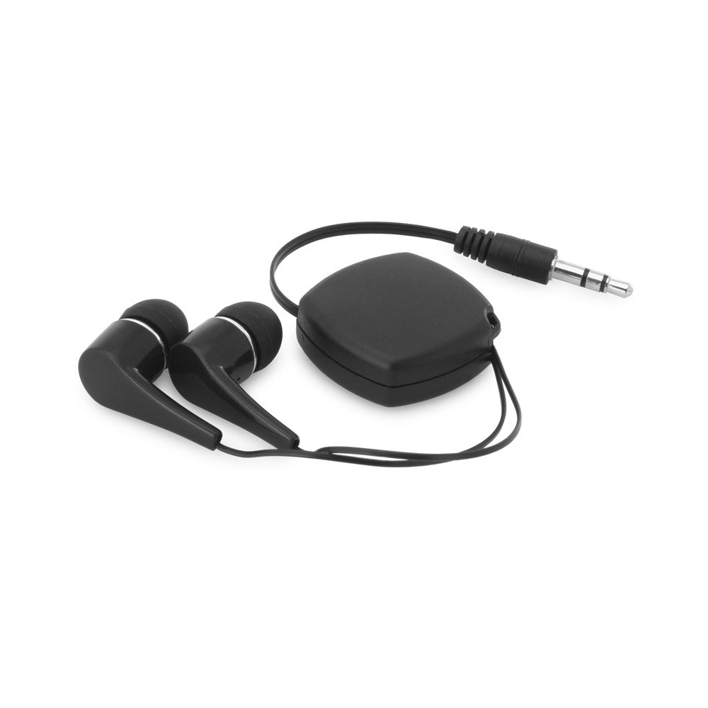 PINEL promotional headphones in black with custom logo branding
