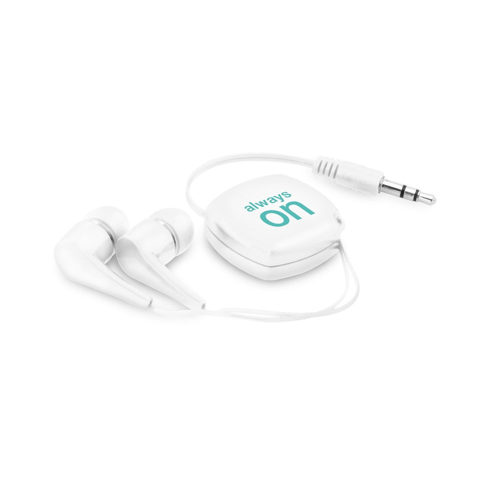 PINEL promotional headphones in white with custom logo branding