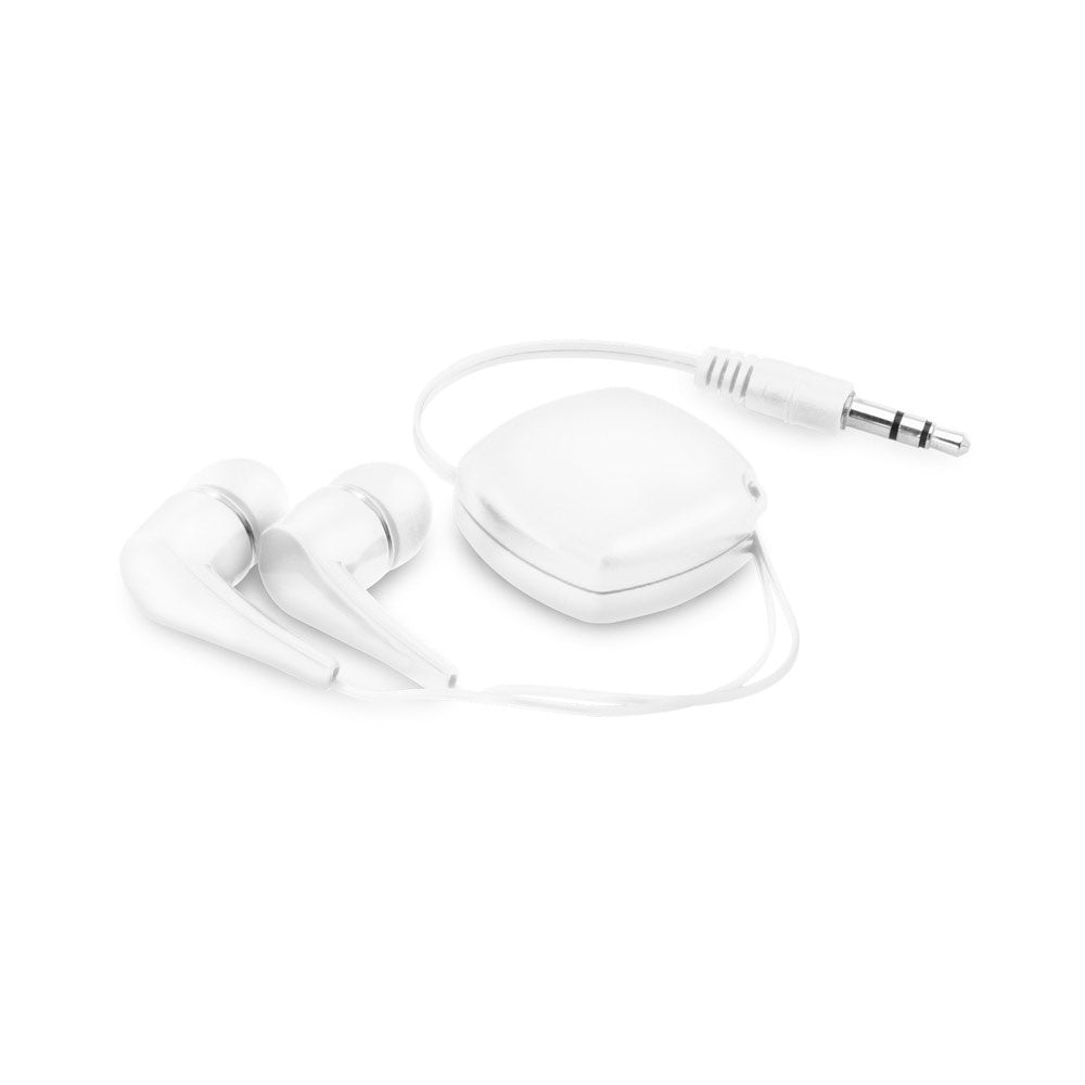 PINEL promotional headphones in white with custom logo branding