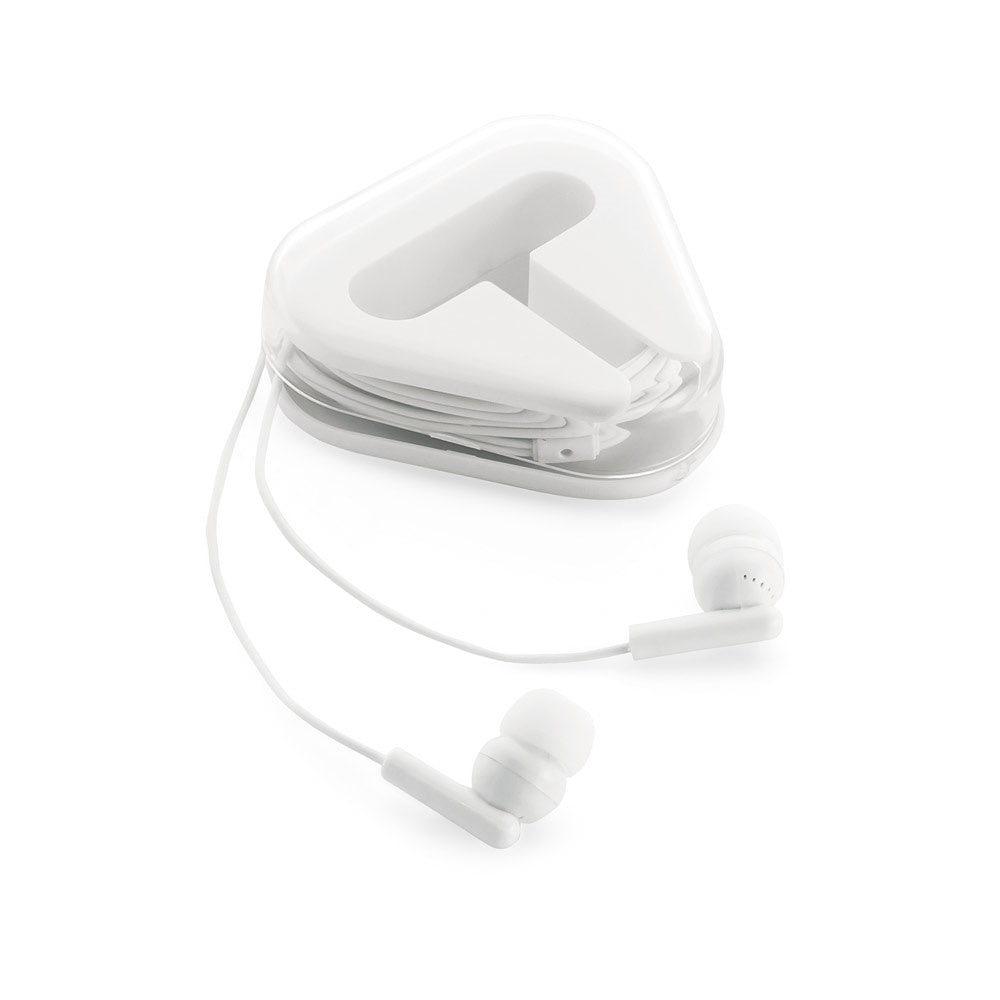FARADAY promotional headphones in white (detail view) with custom logo branding