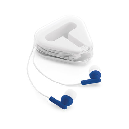 FARADAY promotional headphones in royal blue (detail view) with custom logo branding