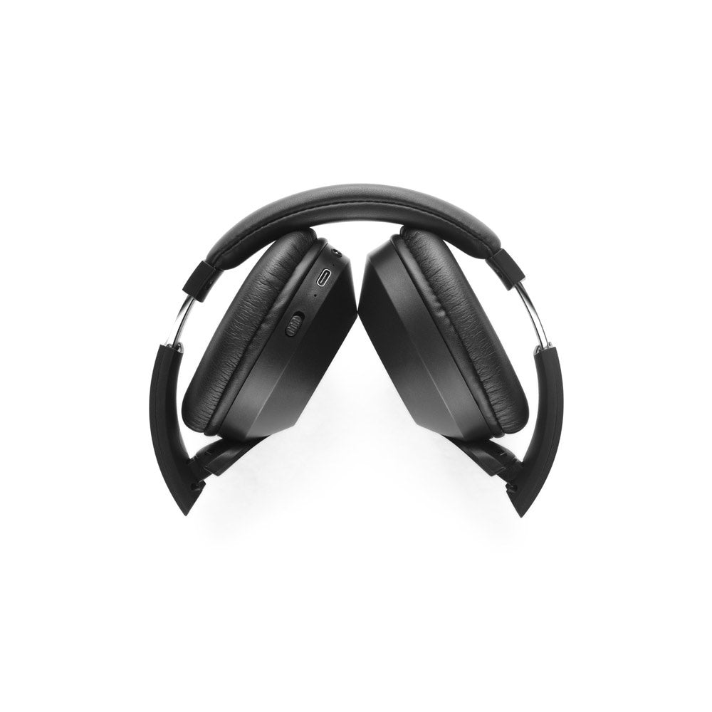 HENDRIX promotional headphones in black (detail view) with custom logo branding