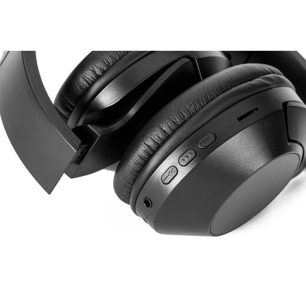 HENDRIX promotional headphones in black (detail view) with custom logo branding