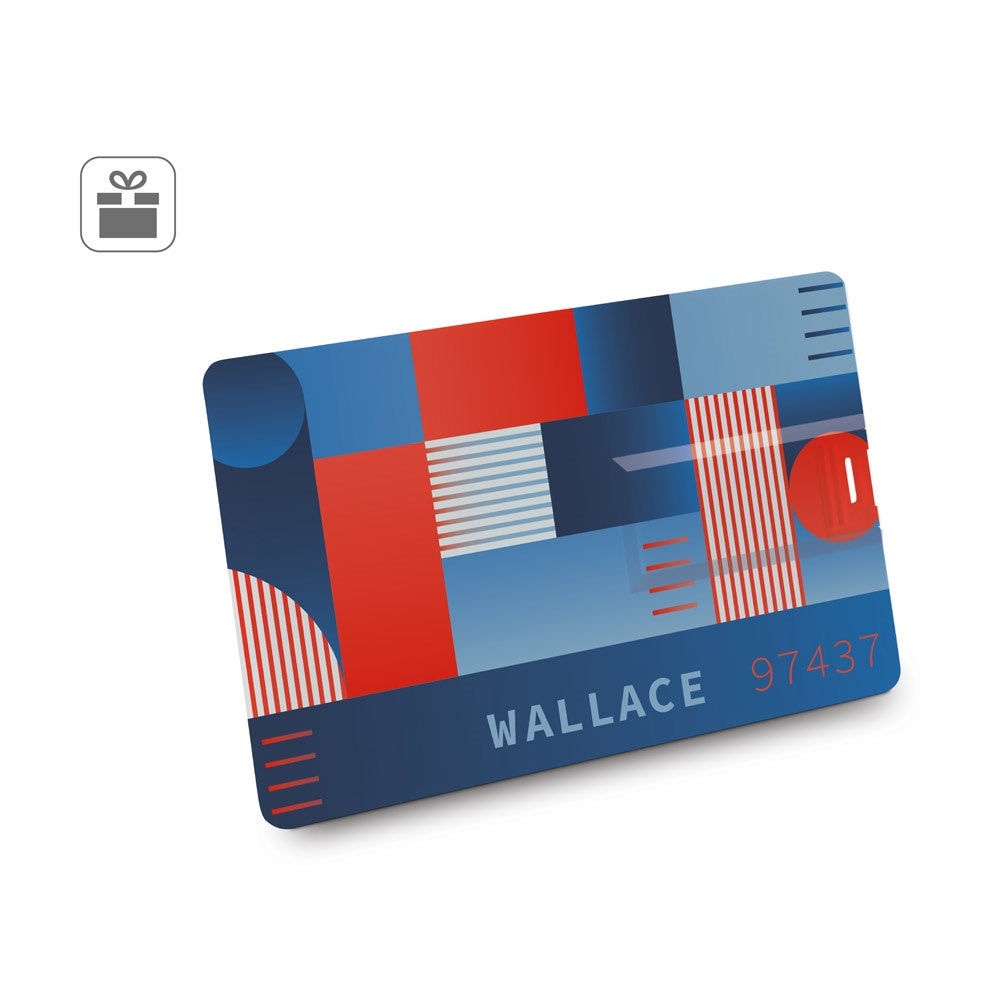 WALLACE 8GB promotional USB drive (complete set view) with custom logo branding