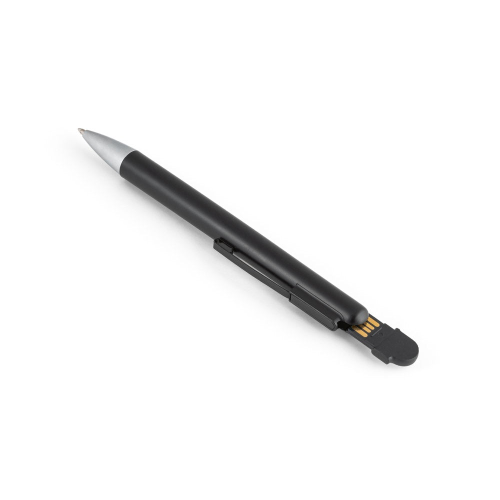 SAVERY promotional USB drive in black (detail view) with custom logo branding