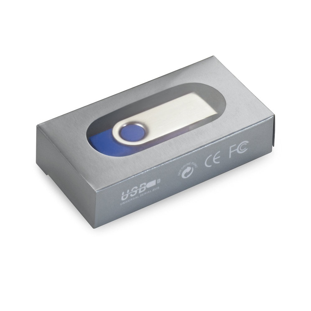 CLAUDIUS 32 GB promotional USB drive in blue (gift box packaging) with custom logo branding
