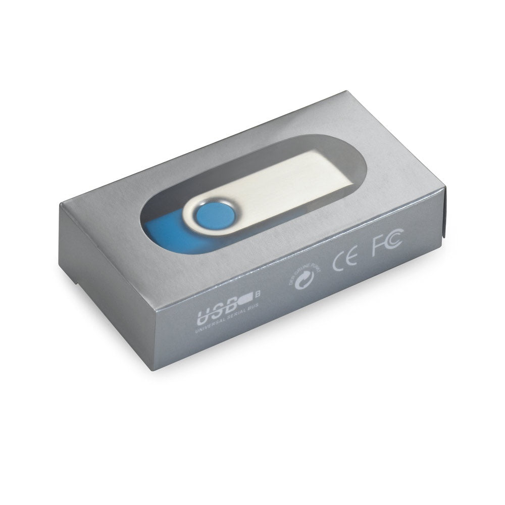 CLAUDIUS 4GB promotional USB drive in light blue (gift box packaging) with custom logo branding