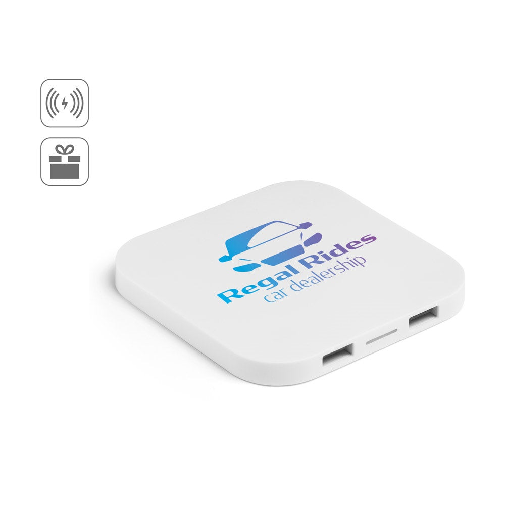 CAROLINE promotional power bank (complete set view) with custom logo branding