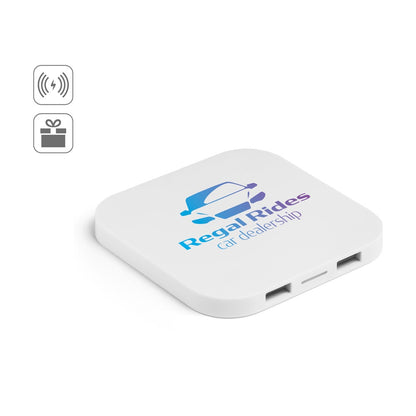 CAROLINE promotional power bank (complete set view) with custom logo branding