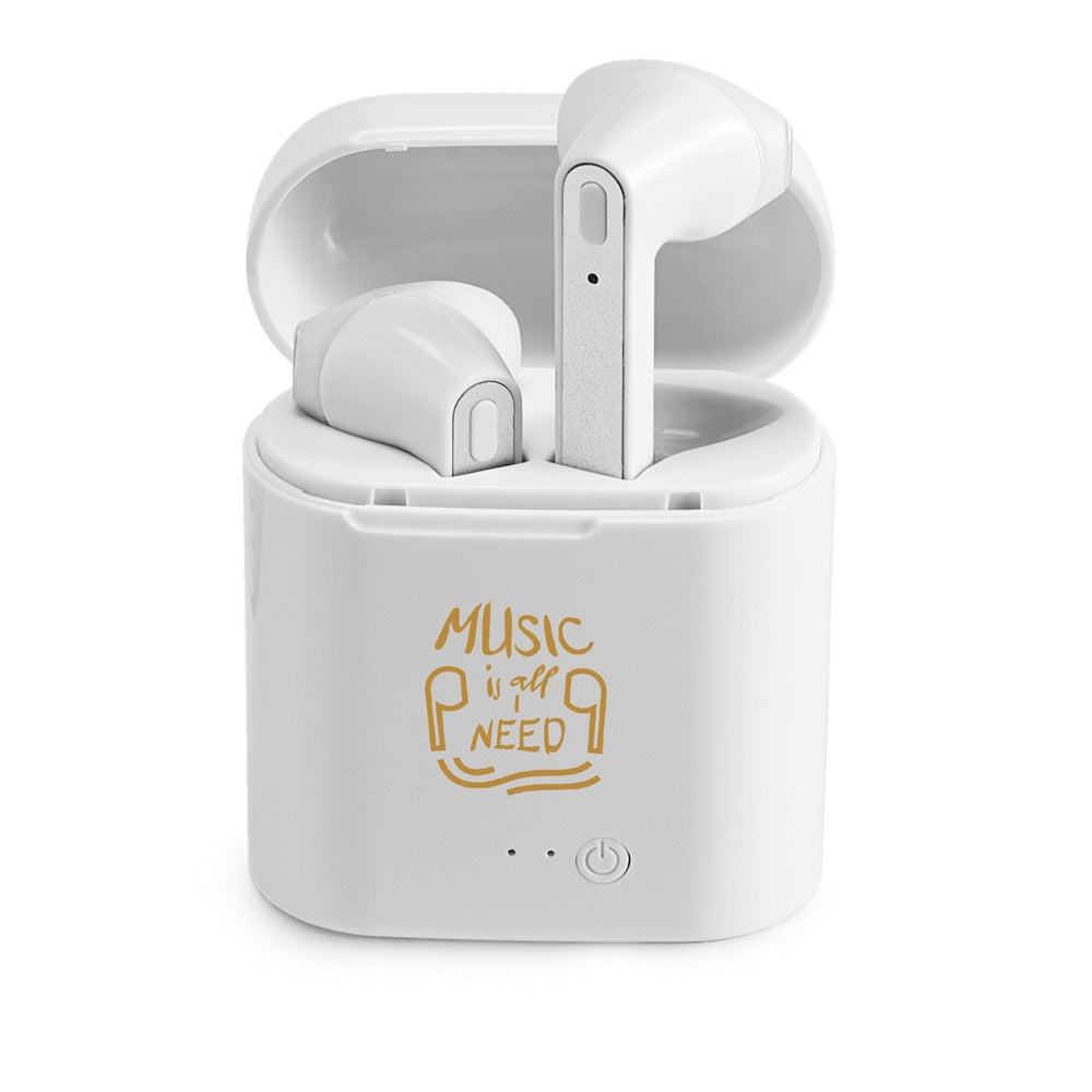 KANDEL promotional headphones in white with custom logo branding