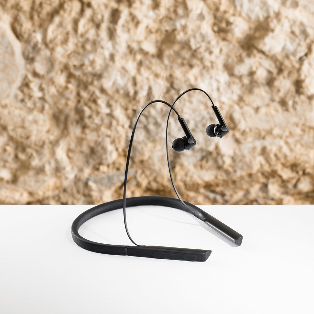 HEARKEEN promotional headphones in black with custom logo branding