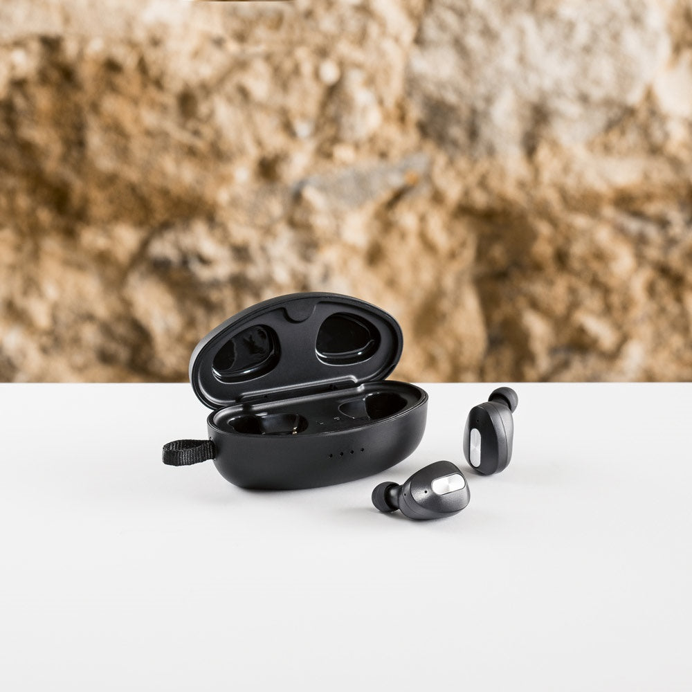 DESCRY promotional headphones in silver with custom logo branding