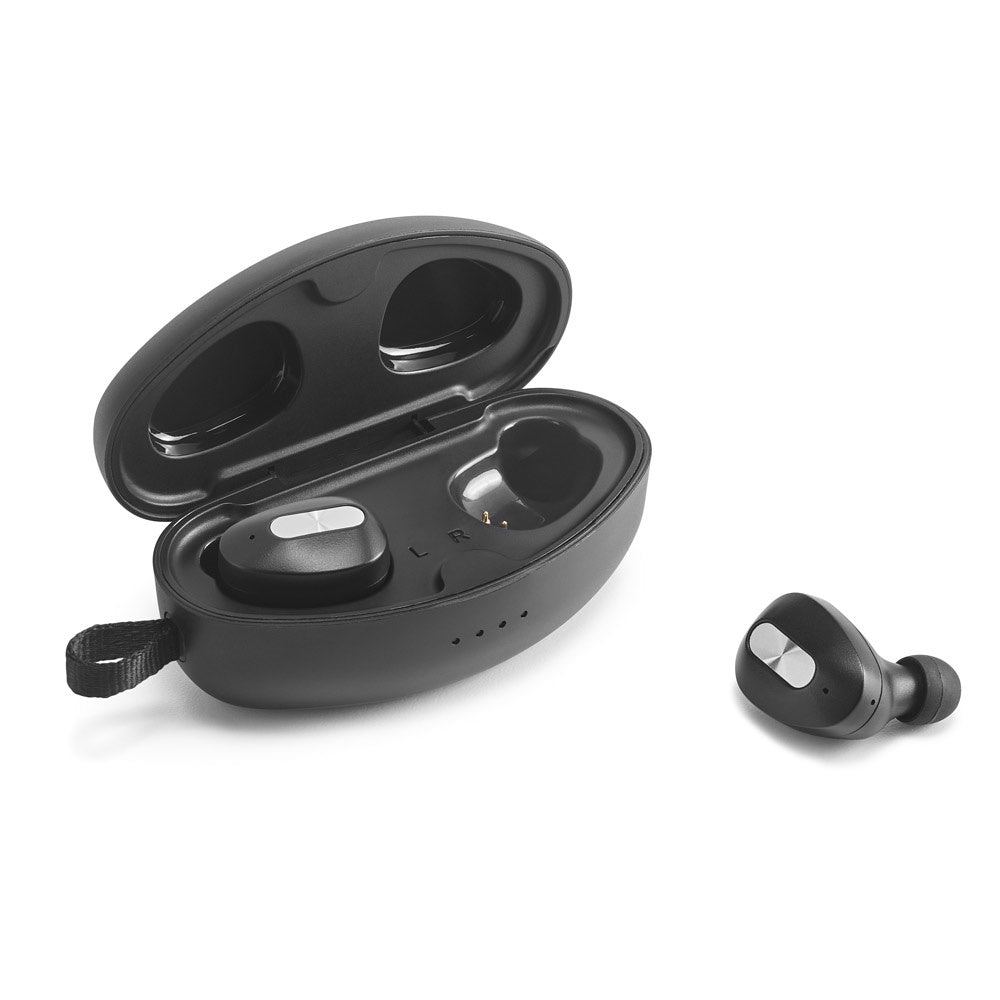 DESCRY promotional headphones in silver (detail view) with custom logo branding
