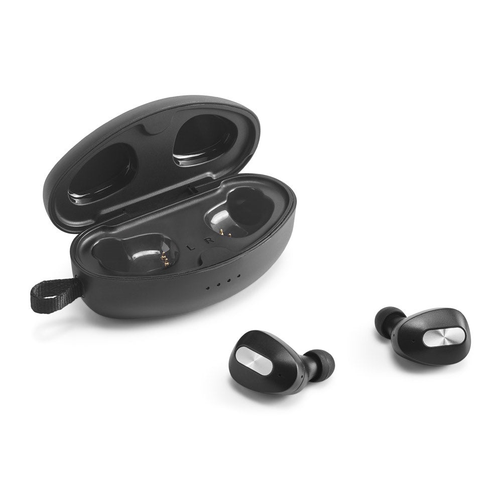 DESCRY promotional headphones in silver (detail view) with custom logo branding