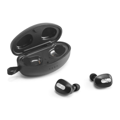 DESCRY promotional headphones in silver (detail view) with custom logo branding