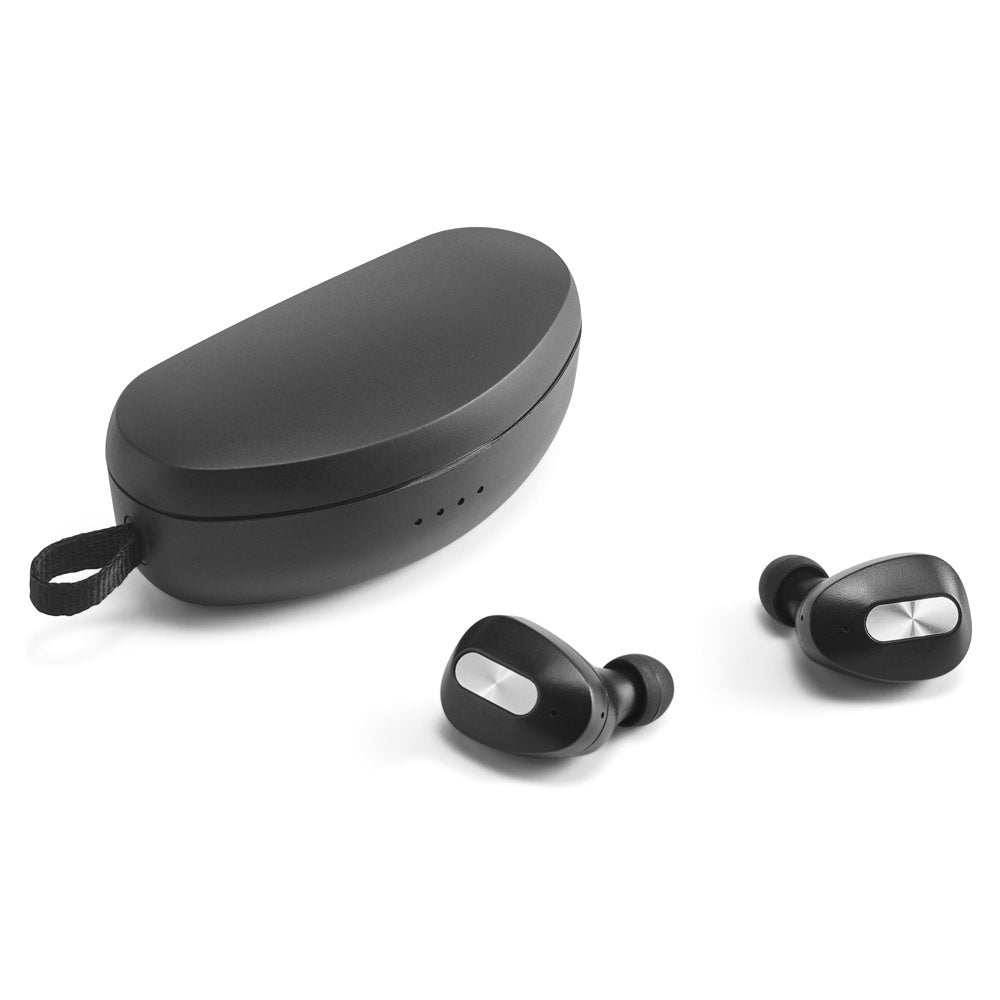 DESCRY promotional headphones in silver (detail view) with custom logo branding