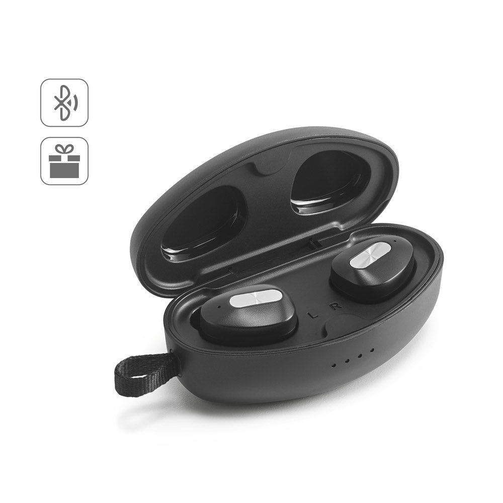 DESCRY promotional headphones (complete set view) with custom logo branding