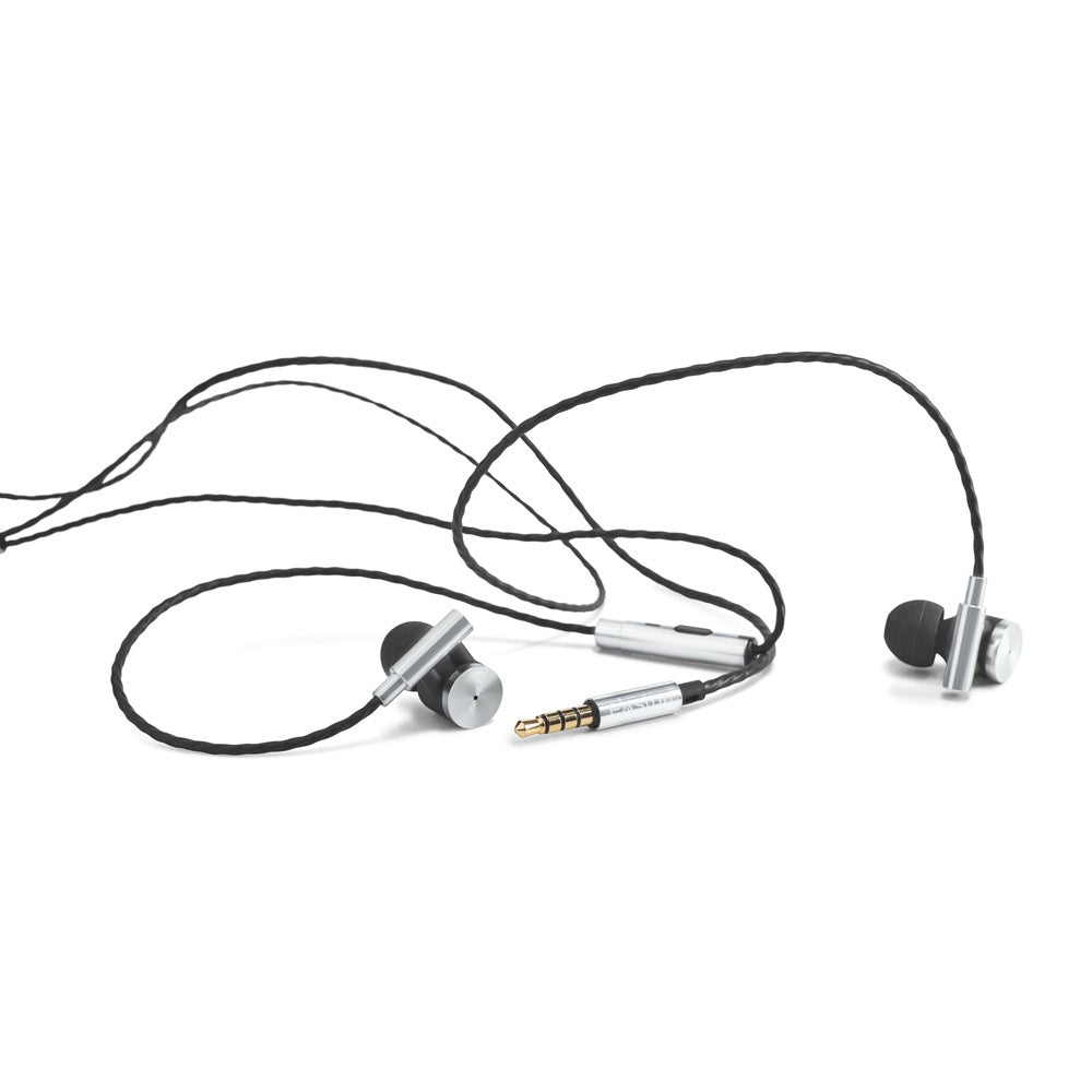 VIBRATION promotional headphones in silver (detail view) with custom logo branding