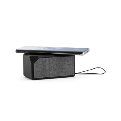 GRUBBS promotional speaker in black (detail view) with custom logo branding
