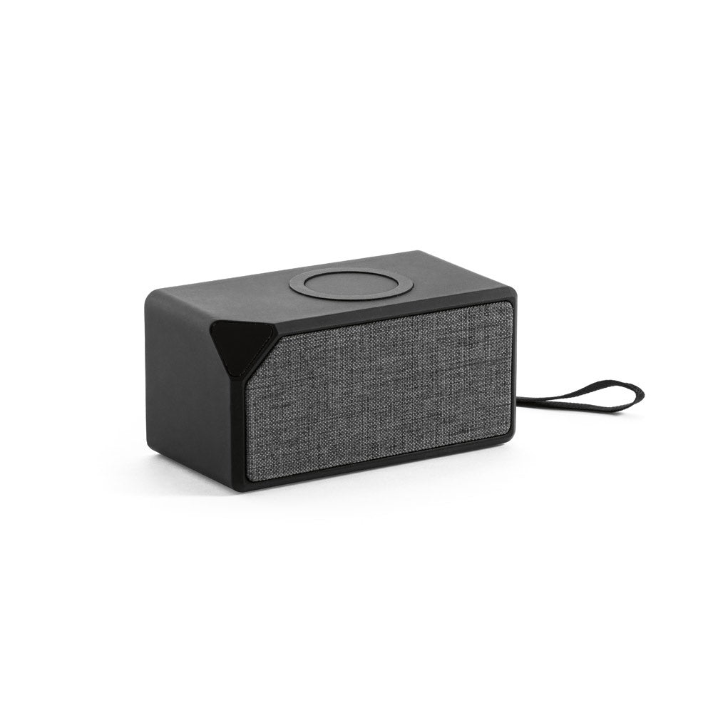 GRUBBS promotional speaker in black with custom logo branding