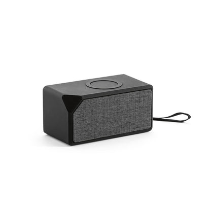 GRUBBS promotional speaker in black with custom logo branding
