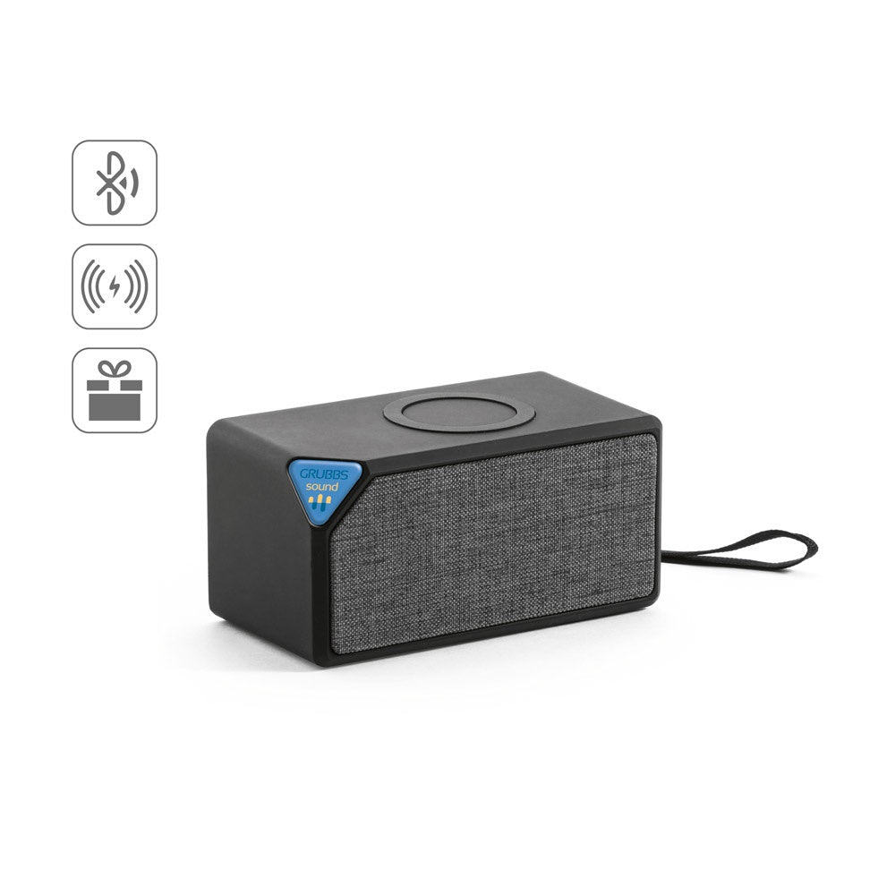 GRUBBS promotional speaker (complete set view) with custom logo branding