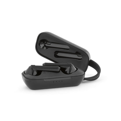 BOSON promotional headphones in black (detail view) with custom logo branding