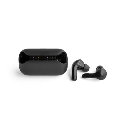VIBE promotional headphones in black (detail view) with custom logo branding