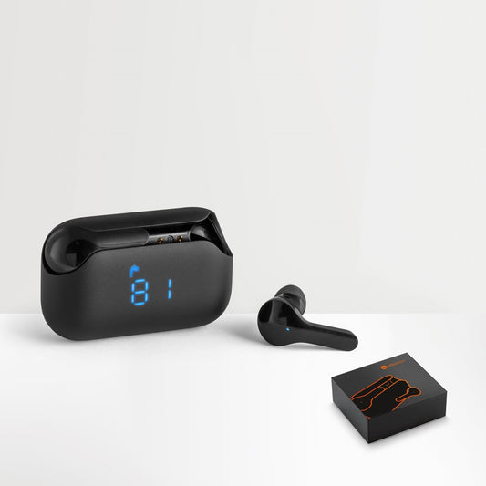 VIBE promotional headphones (complete set view) with custom logo branding