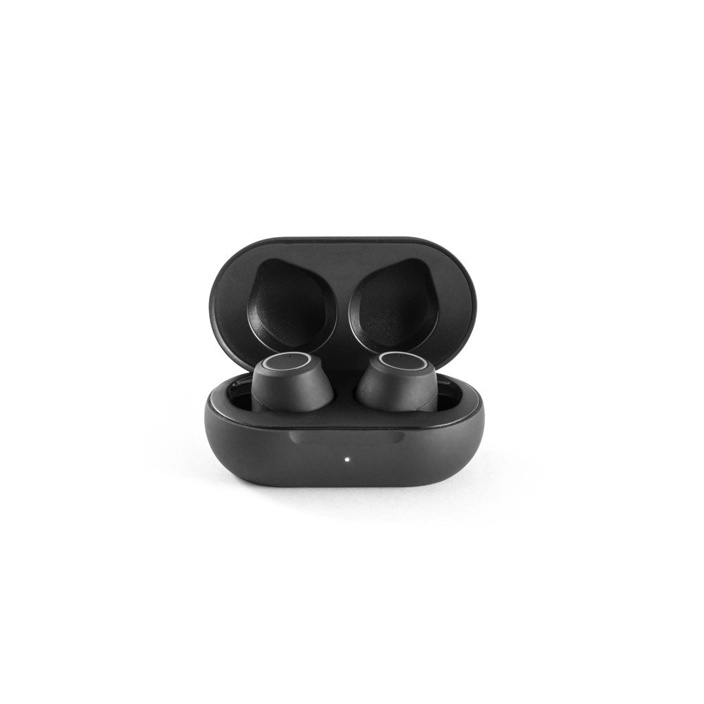 BASS promotional headphones in black (detail view) with custom logo branding