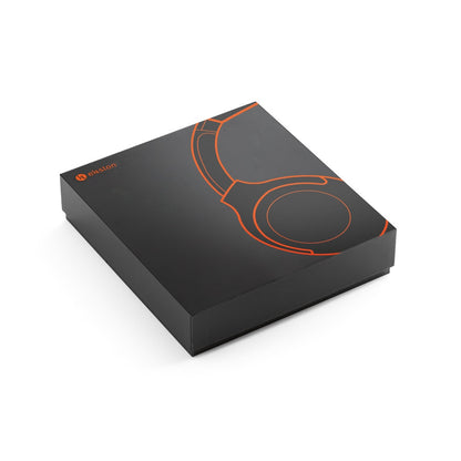 MELODY promotional headphones in black (gift box packaging) with custom logo branding