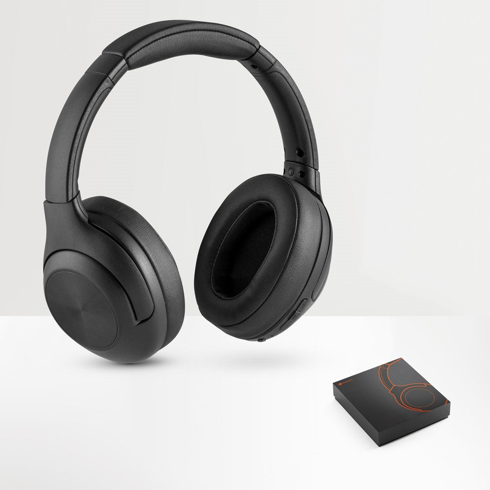 MELODY promotional headphones (complete set view) with custom logo branding