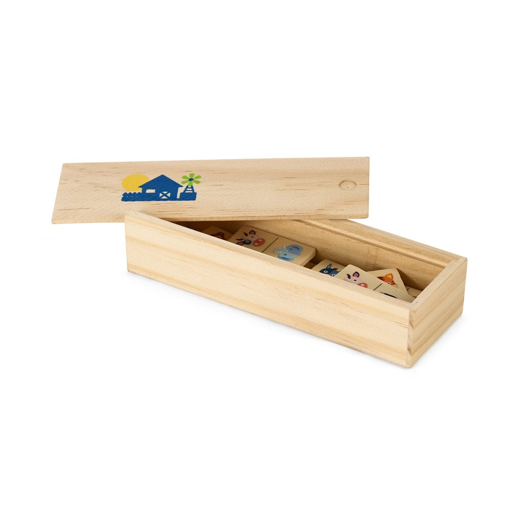 DOMIN promotional game in light natural (gift box packaging) with custom logo branding