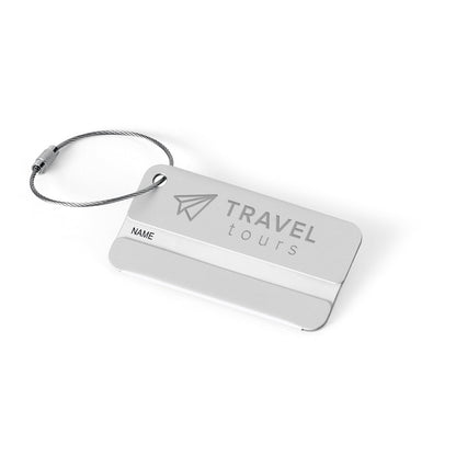 EMIL promotional travel accessory in satin silver with custom logo branding