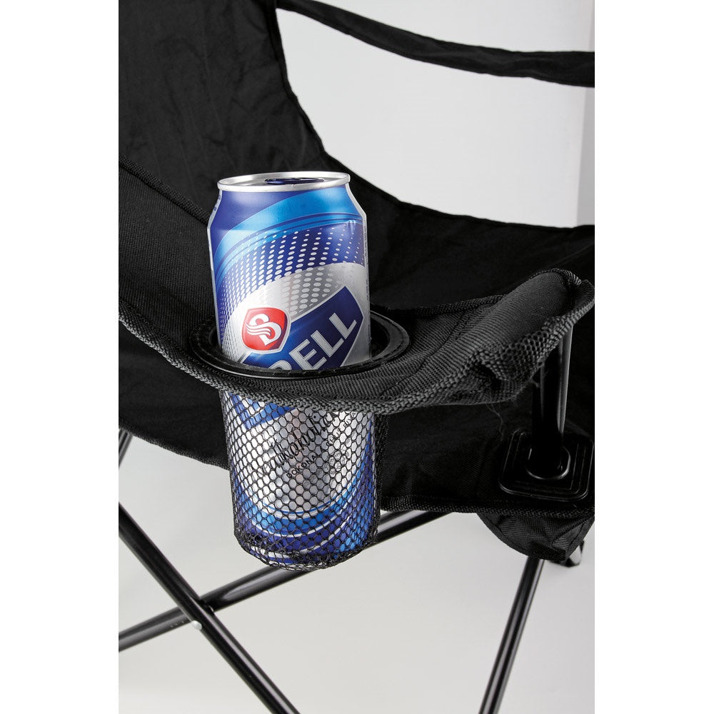 THRONE promotional travel accessory in black (detail view) with custom logo branding
