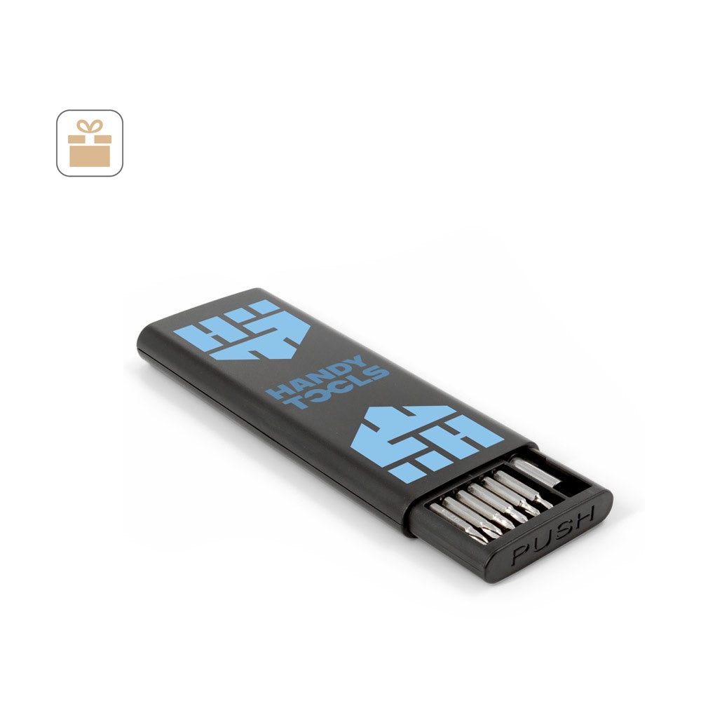 ATOM promotional multi-tool (complete set view) with custom logo branding
