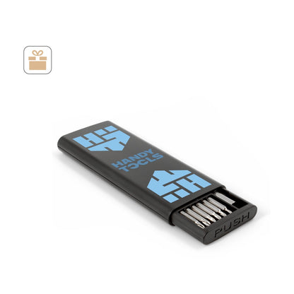 ATOM promotional multi-tool (complete set view) with custom logo branding